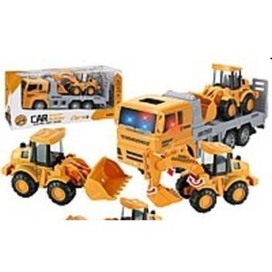 Auto z lawetą i pojazdem budowlany