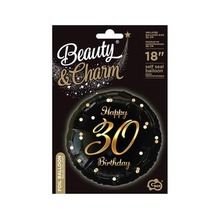 Balon foliowy B&C Happy 30 Birthday czarno-złoty