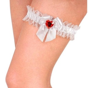 Biała podwiązka z czerwonym kryształowym sercem