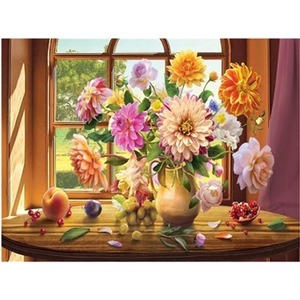 Diamentowa Mozaika Bukiet kwiatów astry na parapecie NO-1007759