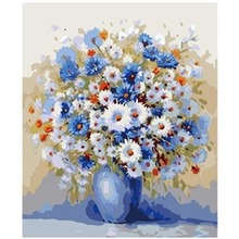 Diamentowa mozaika bukiet kwiatów niebieski wazon  NO-1007760