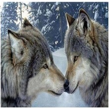 Diamentowa mozaika dwa wilki zimowy las NO-1008519