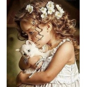 Diamentowa Mozaika Dziewczynka z kotkiem NO-1009643
