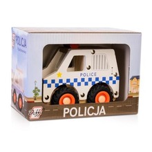 Drewniane auto z oponami - policja