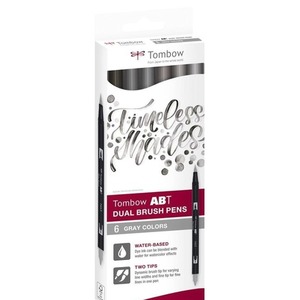 Flamastry Brush pen dwustronne gray 6 kolorów