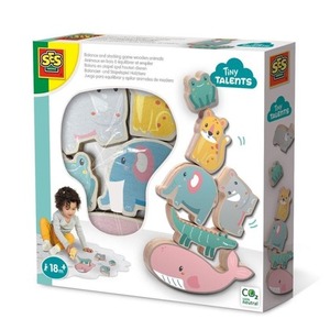 Gra równowagi i układania drewnianych zwierząt