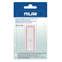 Gumka Milan OFFICE 320 + EDITION w plastikowej obudowie, różowa na blistrze