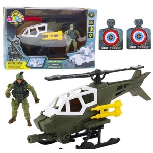 Helikopter wojskowy i figurka żołnierza z bronią