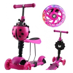 Hulajnoga 3-kołowa 3w1 biedronka różowa