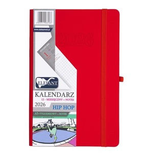 Kalendarz 2026 12 m-cy. Hip hop A5 tygodniowy czerwony
