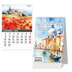 Kalendarz 2026 biurkowy pionowy Akwarele