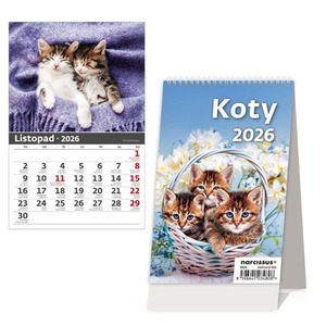 Kalendarz 2026 biurkowy pionowy Koty