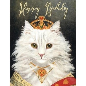 Karnet B6 brokat z kopertą Urodziny Kot w koronie