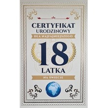 Karnet Certyfikat Urodzinowy 18 urodziny męskie