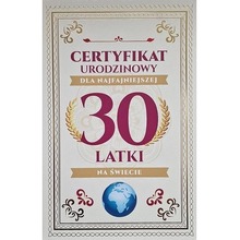 Karnet Certyfikat Urodzinowy 30 urodziny damskie