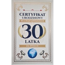 Karnet Certyfikat Urodzinowy 30 urodziny męskie