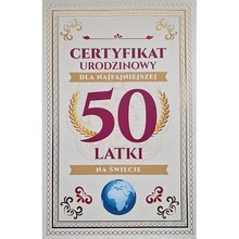 Karnet Certyfikat Urodzinowy 50 urodziny damskie