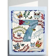 Karnet PM797 wycinany + koperta Urodziny 7 sowy