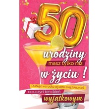 Karnet Urodzinowy 50 + naklejka