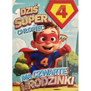 Karnet Urodziny 4 chłopiec - Superbohater