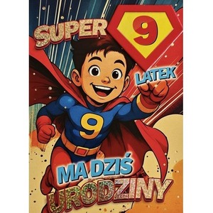 Karnet Urodziny 9 chłopiec - Superbohater