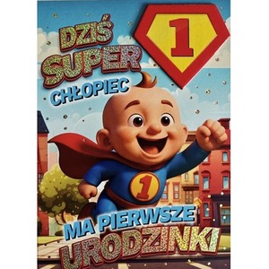 Karnet Urodziny roczek chłopiec - Superbohater