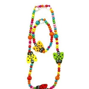 Korale i Bransoletka drewniane Motylki