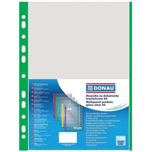 Koszulki PP A4 krystal 40mikr brzeg zielony 100szt