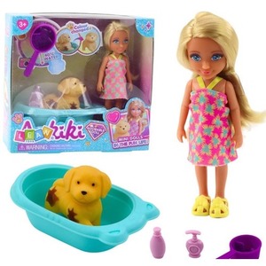 Lalka z pieskiem, wanną i akcesoriami