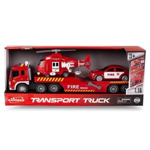 Laweta straży pożarnej z helikopterem i samochodem