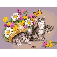 Malowanie po numerach Kocięta w kwiatach