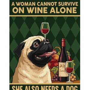 Malowanie po numerach - Plakat. Wino i pies 30x40