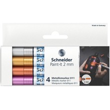 Marker akrylowy Schneider Paint-It Metallic 4 sztuki (srebrny, złoty, miedziany, fioletowy)