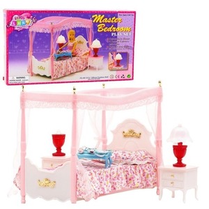 Meble dla lalek łóżko z baldachimem szafki lampki