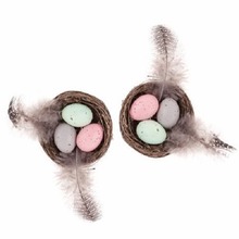 Mini gniazdka dekoracyjne jajka i piórka 5,5 cm 2 szt.