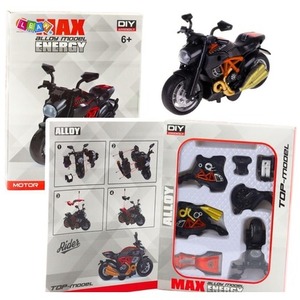 Motocykl do skręcania metalowy 1:14 czarno-pomar.