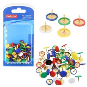 Pinezki z płaską główką biurowe kolorowe 90szt