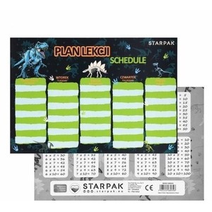 Plan lekcji z tabliczką mnożenia Dino 2 (25szt)