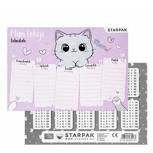 Plan lekcji z tabliczką mnożenia Kitty (25szt)
