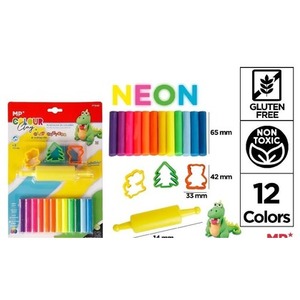 Plastelina 12 kolorów neon + foremki i wałek