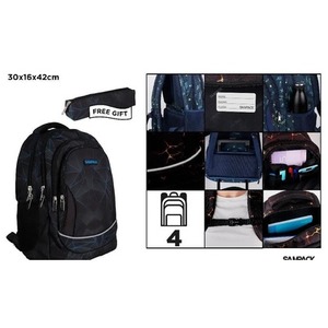 Plecak czterokomorowy 30x16x42cm + piórnik