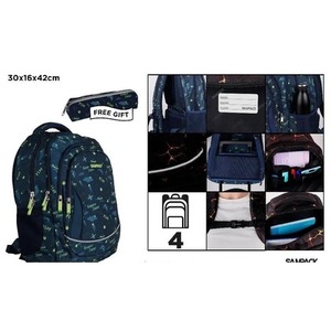 Plecak czterokomorowy 30x16x42cm + piórnik