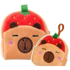 Portfelik pluszowy z brelokiem Kapibara truskawka