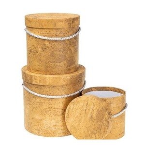 Pudełko Flower Box 3szt drewno żółte ROZETTE