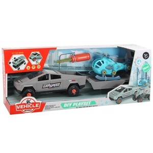 Samochód do montażu z przyczepą i helikopterem