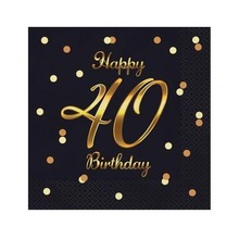 Serwetki B&C Happy 40 Birthday czarne 20szt