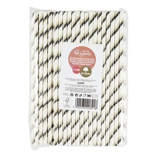 Słomki papierowe łamane czarne 144szt