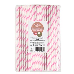 Słomki papierowe łamane różowe 144szt