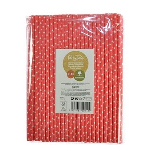 Słomki papierowe czerwone w białe kropki 144szt