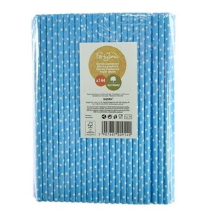 Słomki papierowe niebieskie w białe kropki 144szt